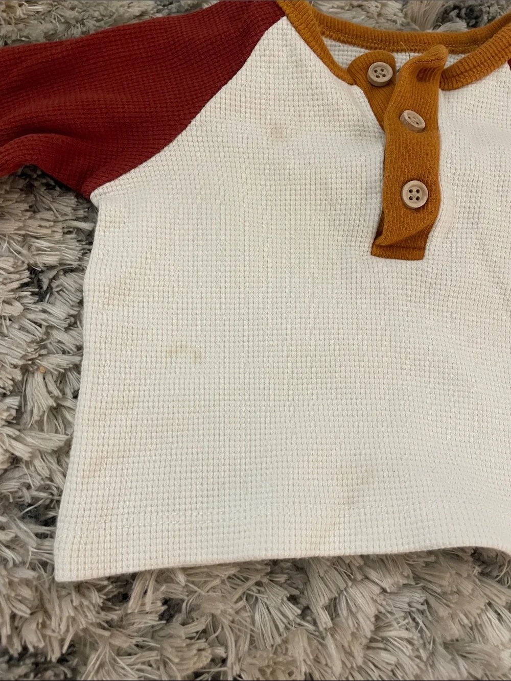 Little Me Cream Top Set with Red Sleeves and Mustard Trim
